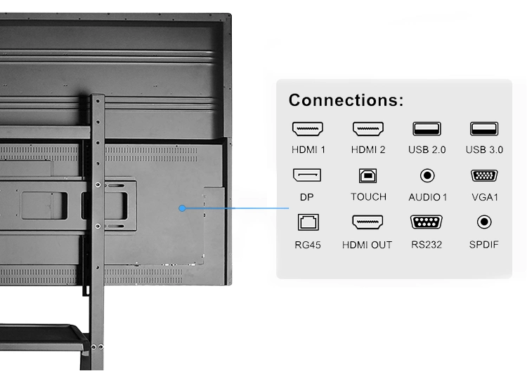 65 Inch Android/Windows 4K Multi Infrared Touch All in One Advertising Display Portable Interactive Meeting Whiteboard