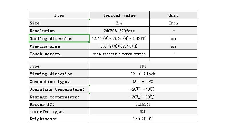 H24c129-00W China Touch Screen Factory Resistance 2.4 Inch TFT Display